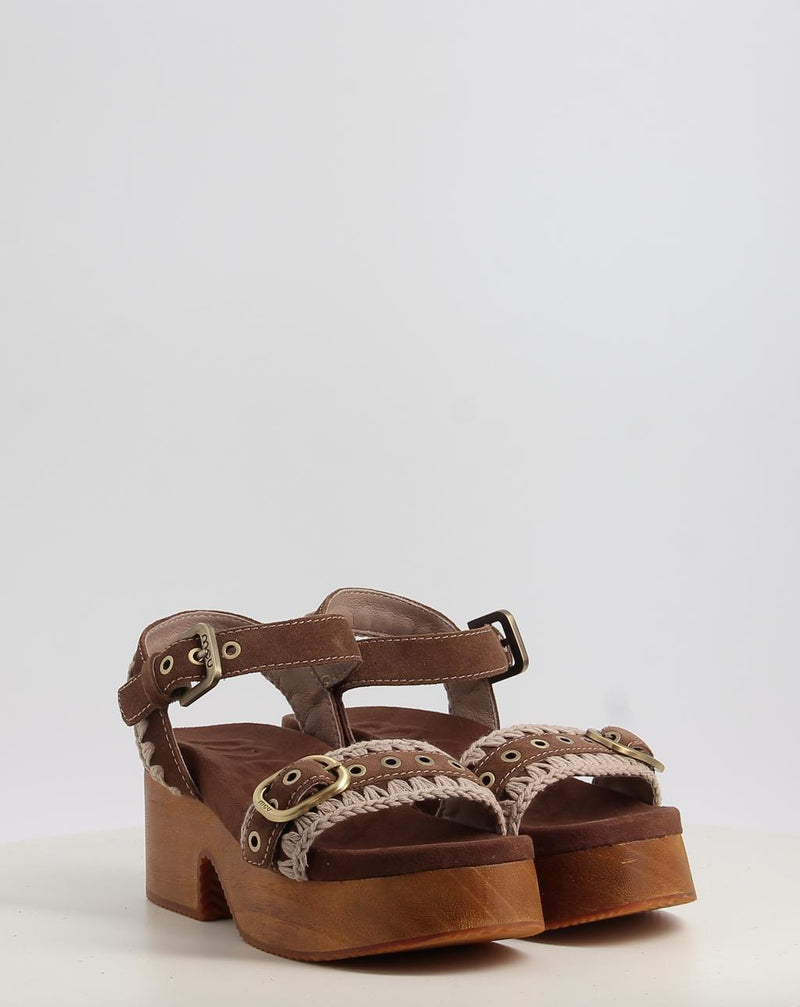 Sandalias MOU HIGH HEEL WOOD CLOG BUCKLE marrón