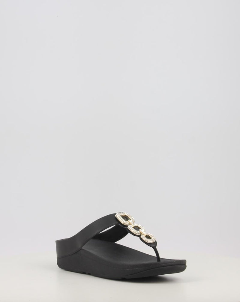 Sandalias FITFLOP FINO CRYSTAL-CHAIN LEATHER TOE-POST SANDALS negro